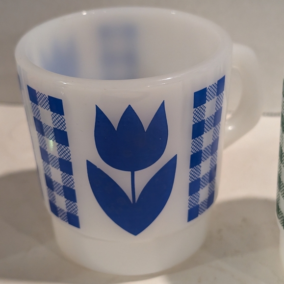2 Vintage Termocrisa Blue and Green tulip and Gingham mug stackable cups. - Picture 5 of 6